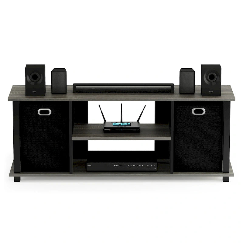 Black MDF Entertainment Center with Storage Bins