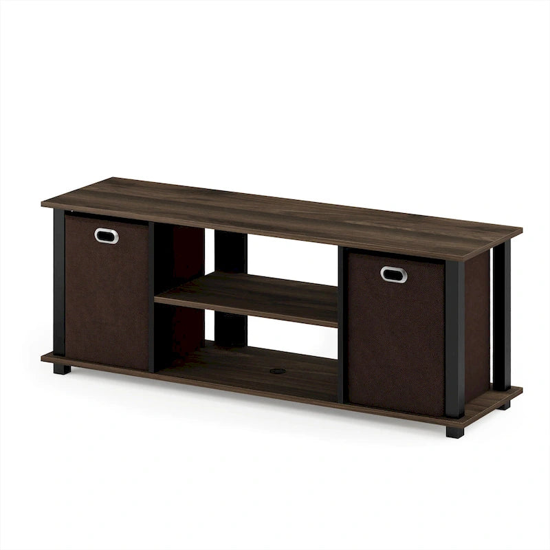 Porch & Den Tompkins Black MDF Entertainment Center with Storage Bins