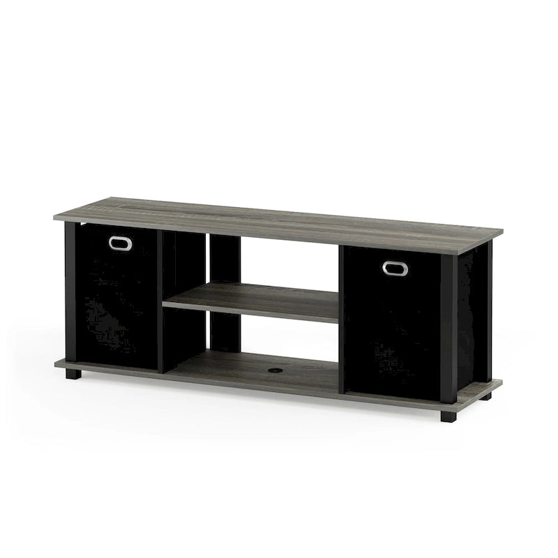 Black MDF Entertainment Center with Storage Bins
