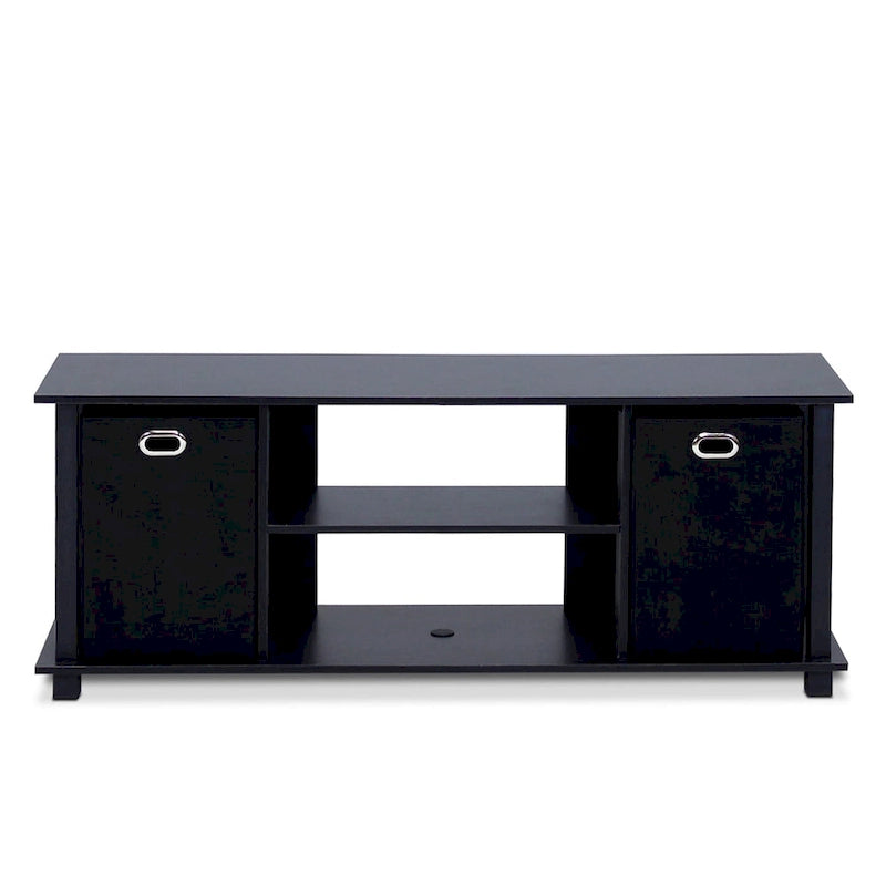 Black MDF Entertainment Center with Storage Bins