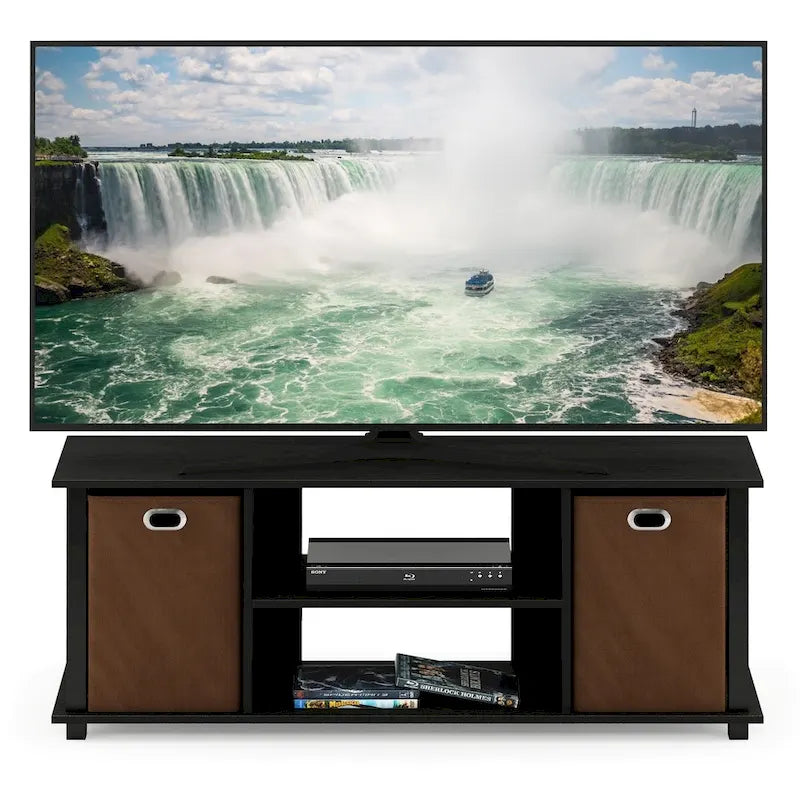 Black MDF Entertainment Center with Storage Bins