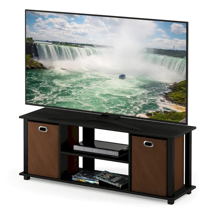 Black MDF Entertainment Center with Storage Bins