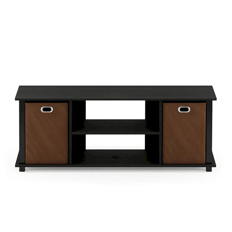 Black MDF Entertainment Center with Storage Bins