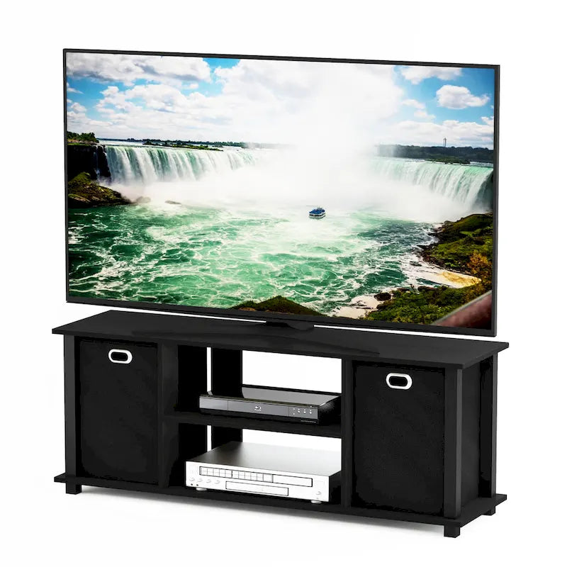 Black MDF Entertainment Center with Storage Bins