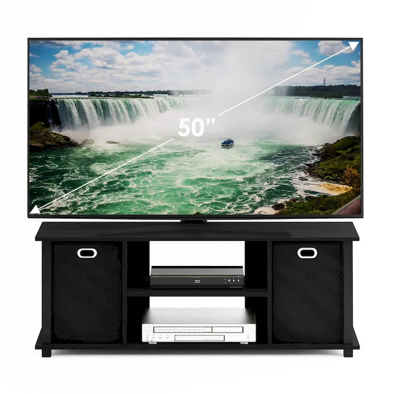 Black MDF Entertainment Center with Storage Bins