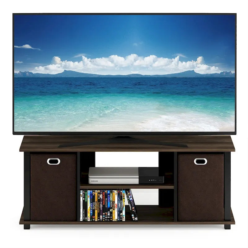Black MDF Entertainment Center with Storage Bins