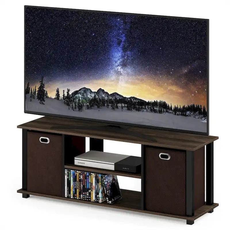Black MDF Entertainment Center with Storage Bins