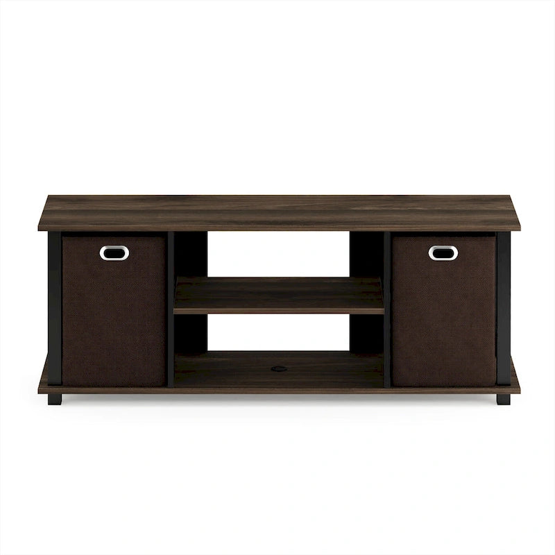 Black MDF Entertainment Center with Storage Bins