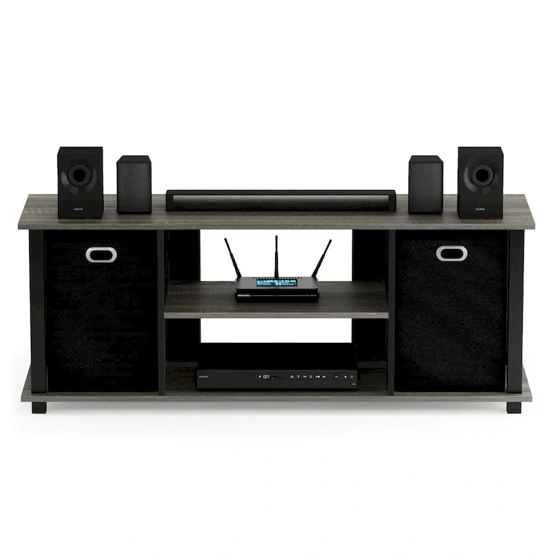 Black MDF Entertainment Center with Storage Bins