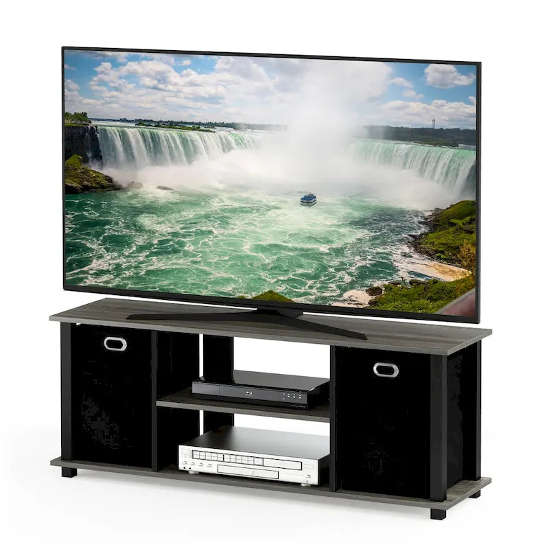 Black MDF Entertainment Center with Storage Bins