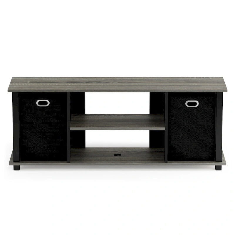 Black MDF Entertainment Center with Storage Bins