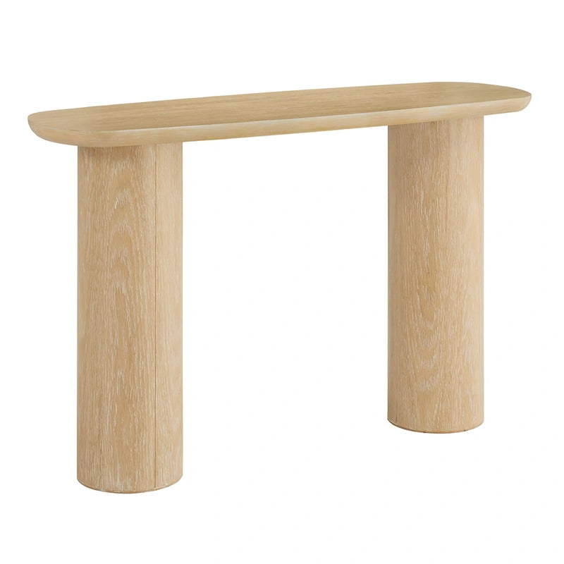 Contemporary Oak-Finished Sofa Table with Sturdy Column Base by