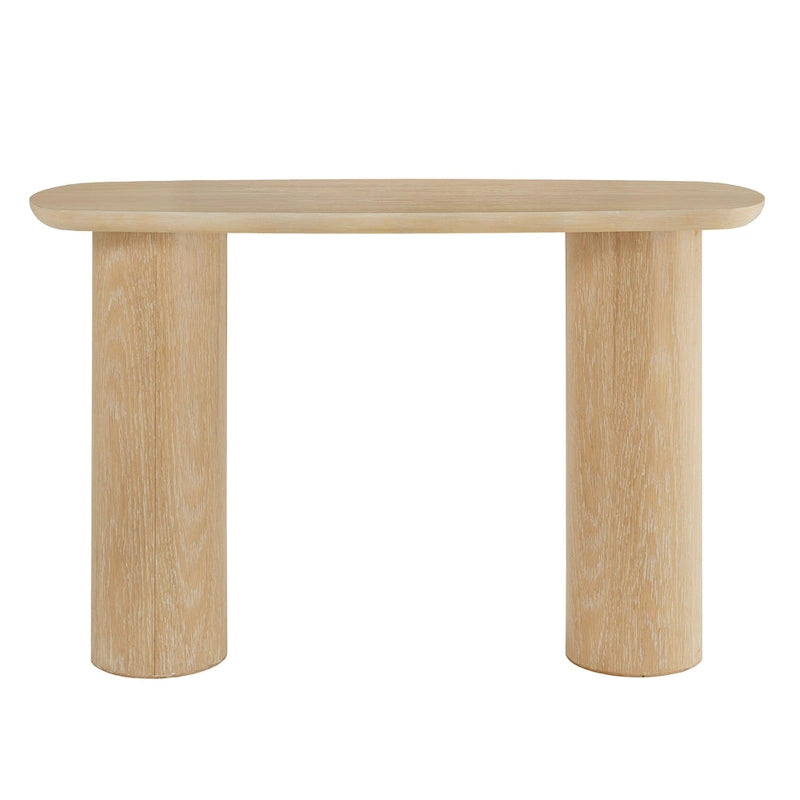 Contemporary Oak-Finished Sofa Table with Sturdy Column Base by