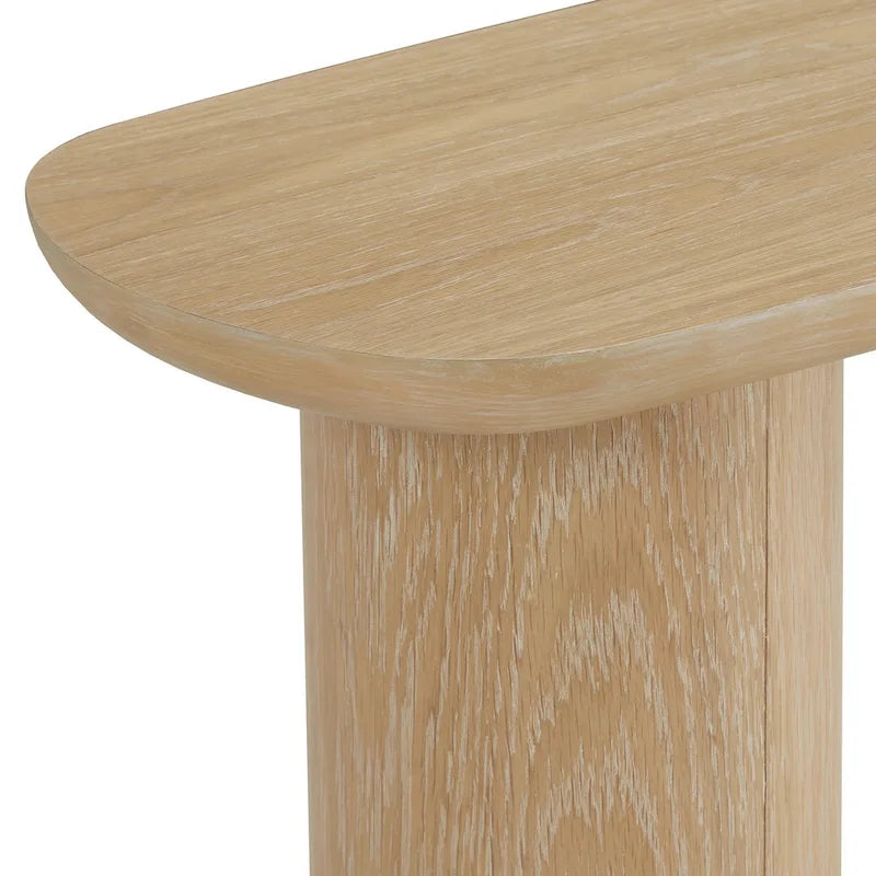 Contemporary Oak-Finished Sofa Table with Sturdy Column Base by