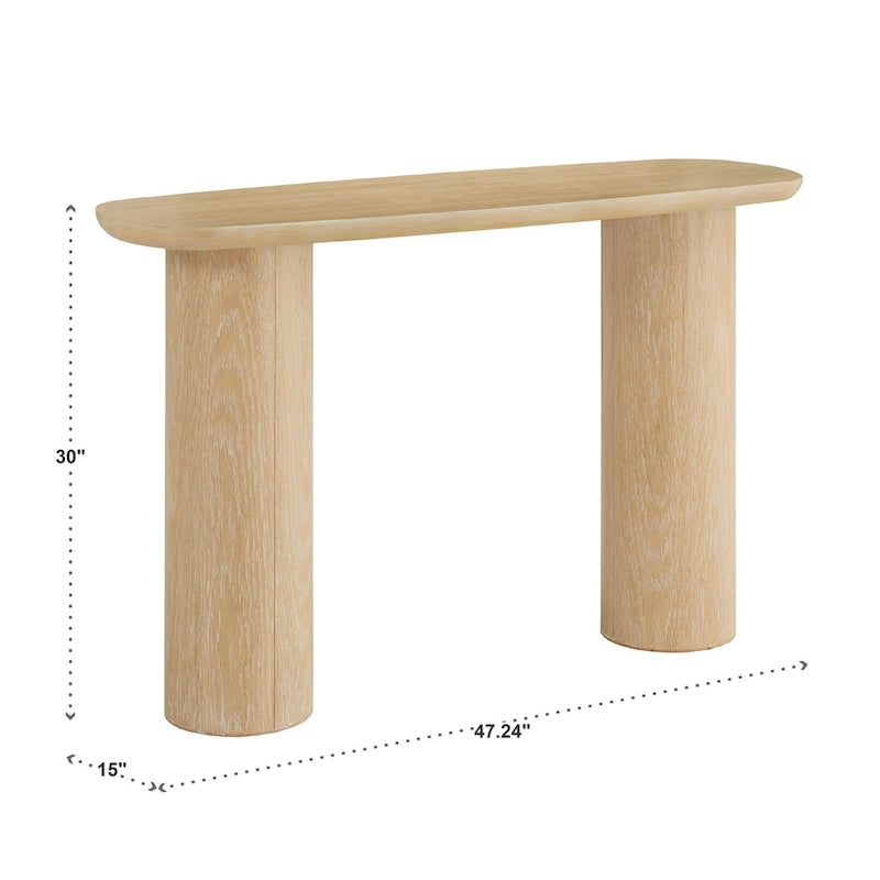 Contemporary Oak-Finished Sofa Table with Sturdy Column Base by