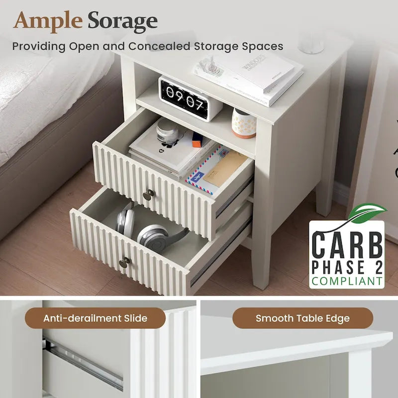 2 Drawers Nightstand with Charging Station (Set of 2)