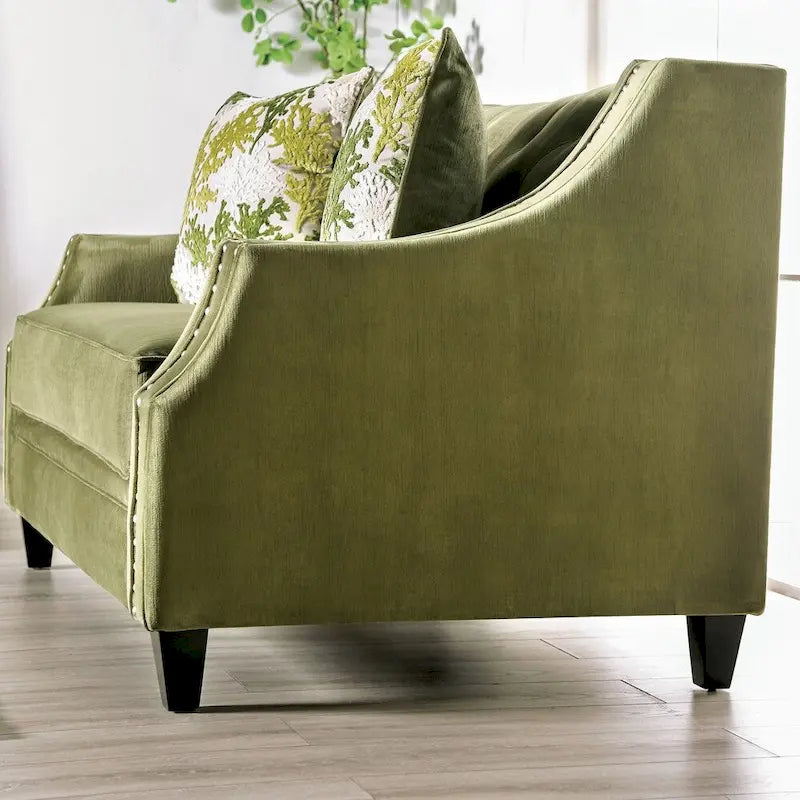 Transitional Green Solid Wood Padded Loveseat by