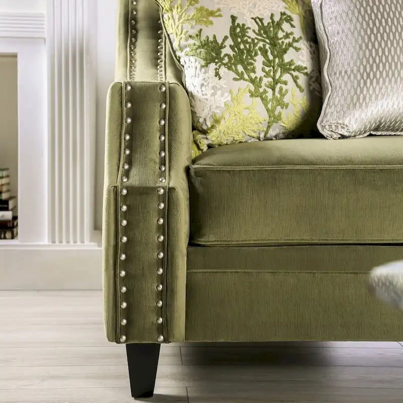 Transitional Green Solid Wood Padded Loveseat by