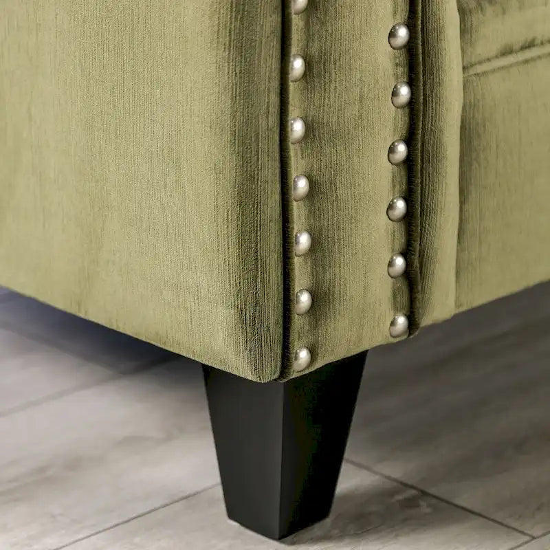 Transitional Green Solid Wood Padded Loveseat by