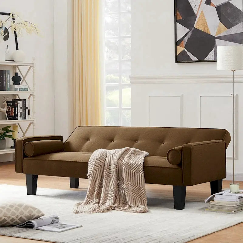 Living room sofa convertible into sofa bed includes two pillows