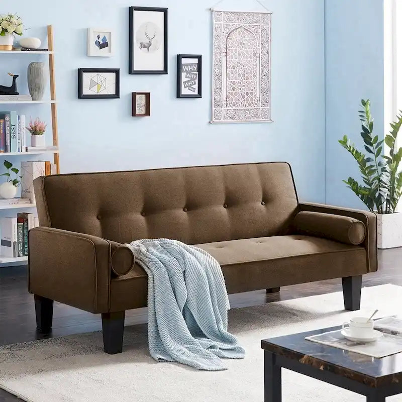 Living room sofa convertible into sofa bed includes two pillows