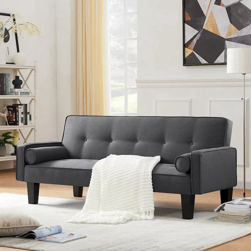 Living room sofa convertible into sofa bed includes two pillows