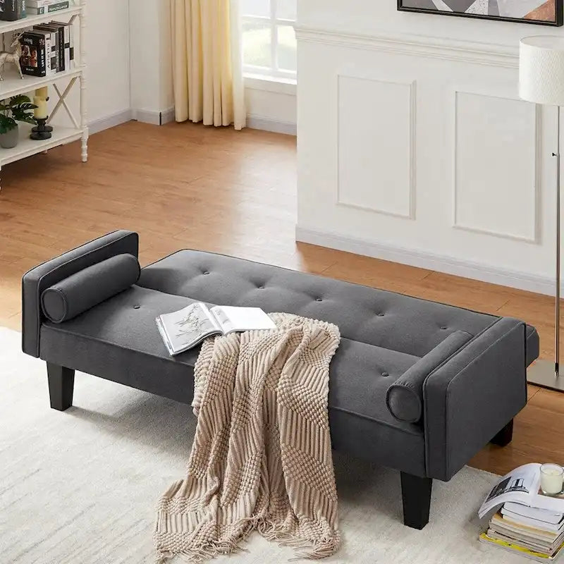 Living room sofa convertible into sofa bed includes two pillows