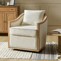 Solid Wood Edging Swivel Barrel Chair with Toss Pillows by