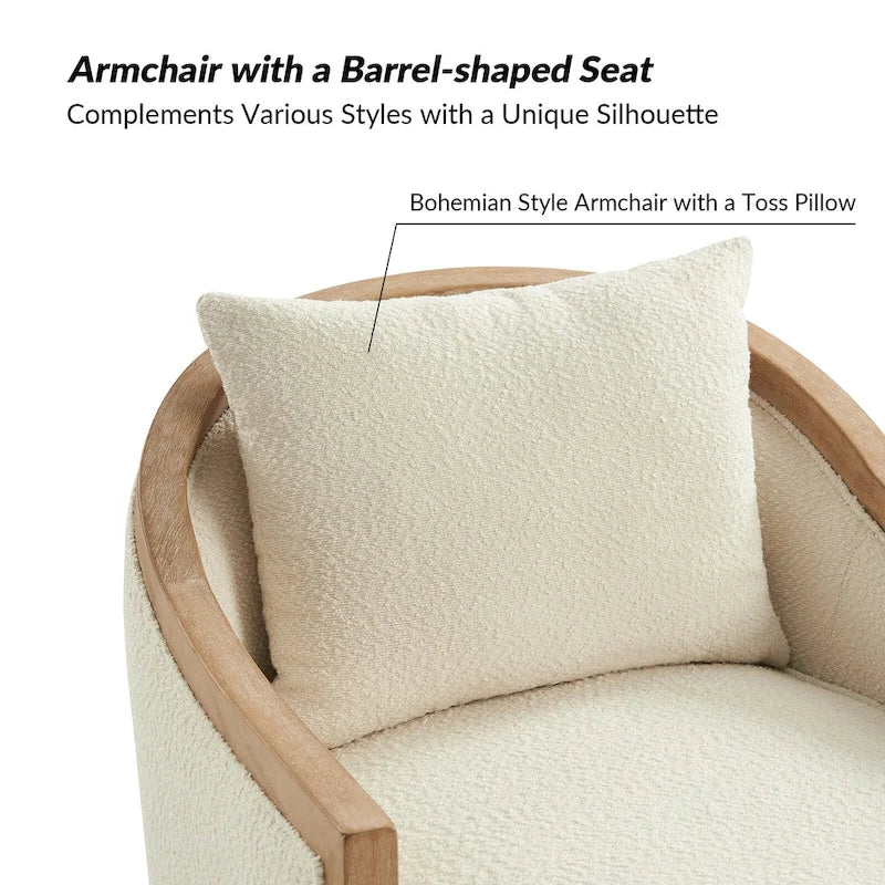 Solid Wood Edging Swivel Barrel Chair with Toss Pillows by