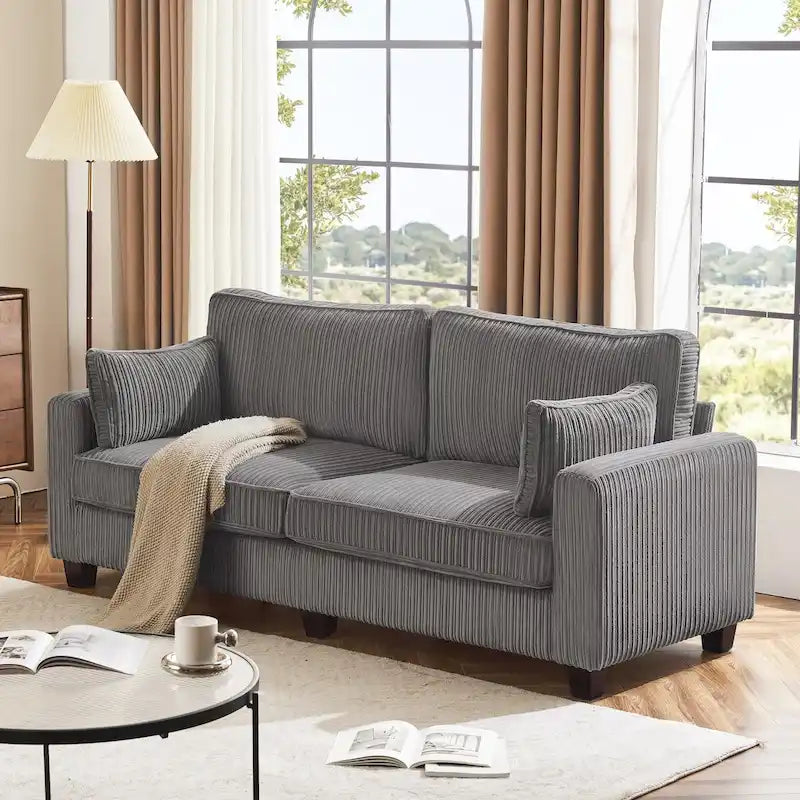 81 Modern Corduroy 3 Seater Sofa, Polyester Rectangle Upholstered Sofa with Wood Base for Living Room