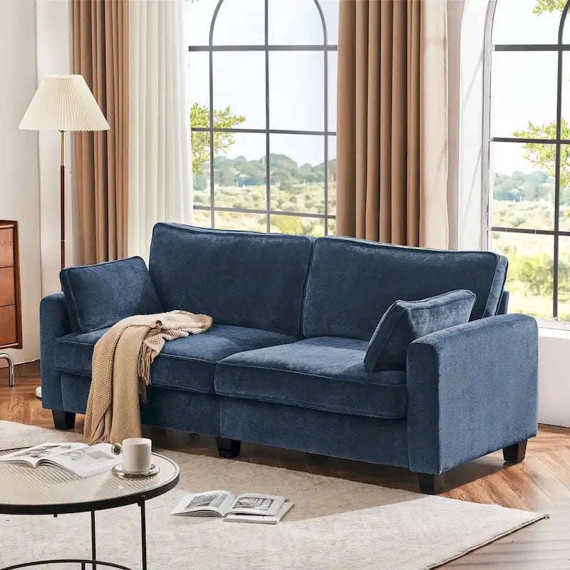 81 Modern Corduroy 3 Seater Sofa, Polyester Rectangle Upholstered Sofa with Wood Base for Living Room