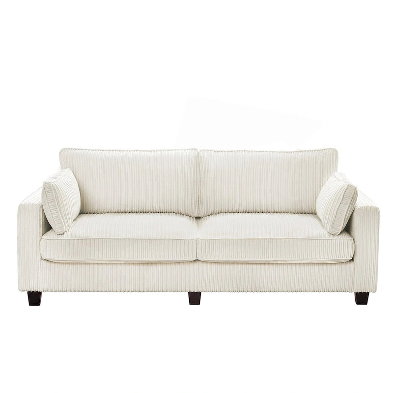 81 Modern Corduroy 3 Seater Sofa, Polyester Rectangle Upholstered Sofa with Wood Base for Living Room