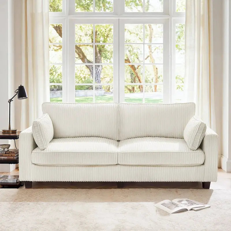 81 Modern Corduroy 3 Seater Sofa, Polyester Rectangle Upholstered Sofa with Wood Base for Living Room