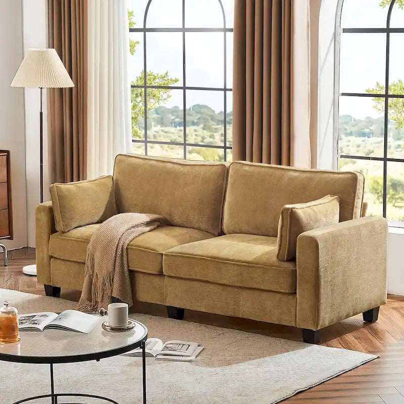 81 Modern Corduroy 3 Seater Sofa, Polyester Rectangle Upholstered Sofa with Wood Base for Living Room