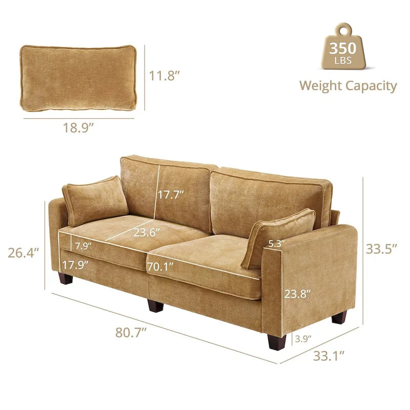 81 Modern Corduroy 3 Seater Sofa, Polyester Rectangle Upholstered Sofa with Wood Base for Living Room