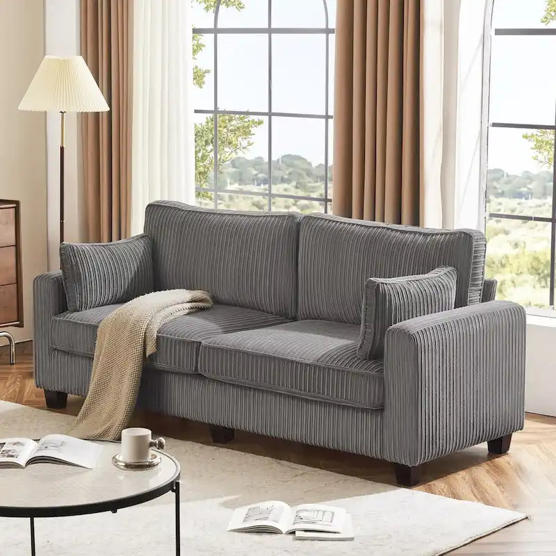 81 Modern Corduroy 3 Seater Sofa, Polyester Rectangle Upholstered Sofa with Wood Base for Living Room
