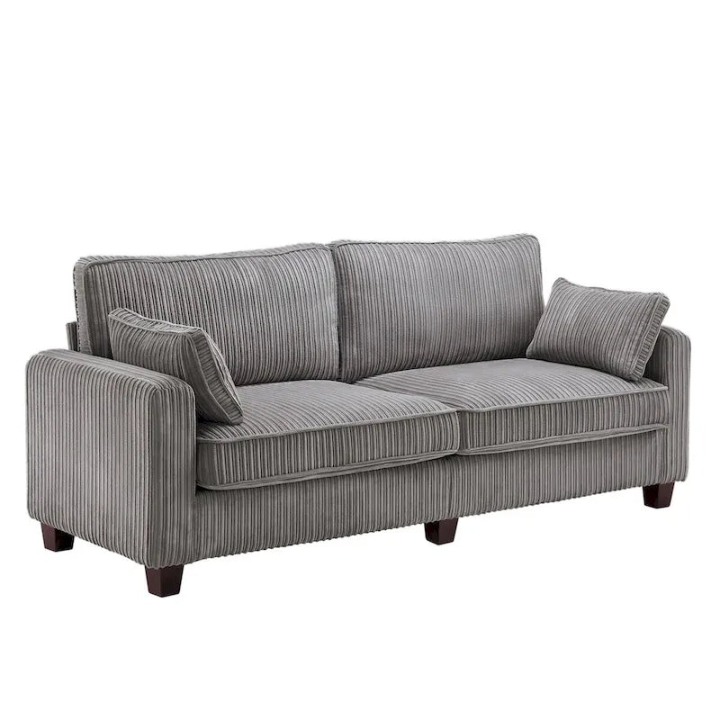 81 Modern Corduroy 3 Seater Sofa, Polyester Rectangle Upholstered Sofa with Wood Base for Living Room