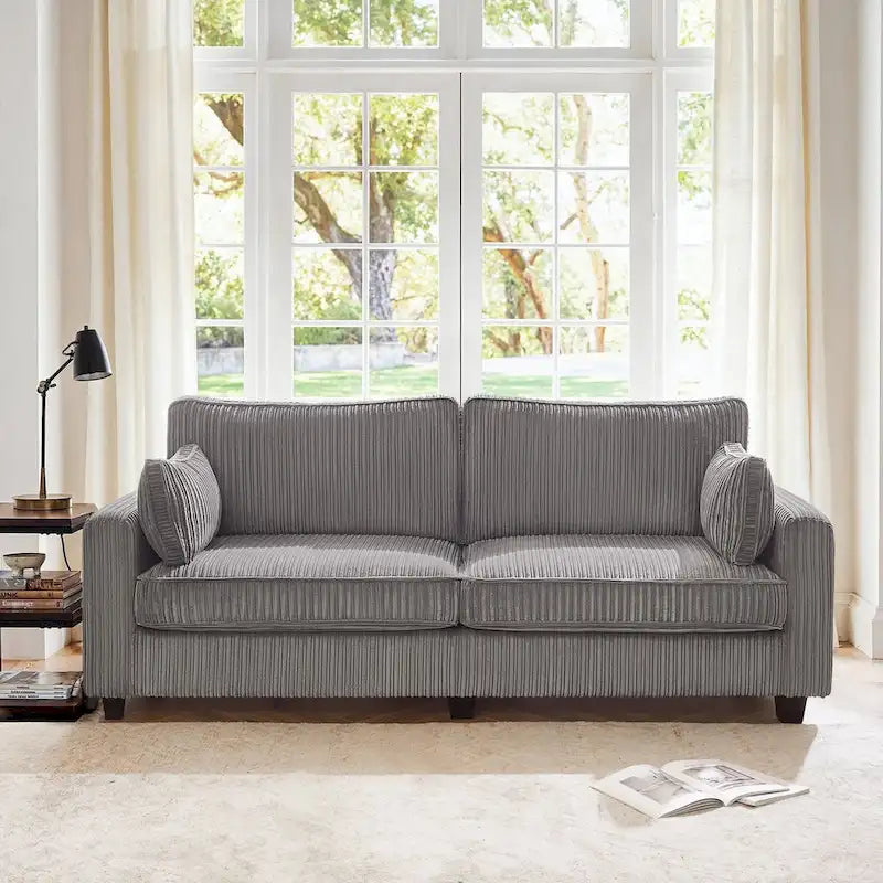 81 Modern Corduroy 3 Seater Sofa, Polyester Rectangle Upholstered Sofa with Wood Base for Living Room