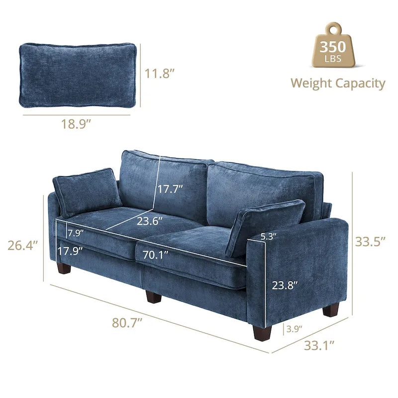 81 Modern Corduroy 3 Seater Sofa, Polyester Rectangle Upholstered Sofa with Wood Base for Living Room