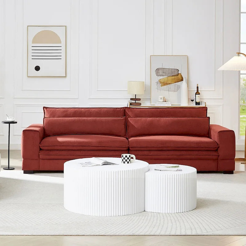 104 in Mid-Century Modern Fabric Sofa, Upholstered Sofa Couch with 2 Pillows, Solid Wood Legs