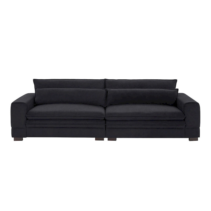 104 in Mid-Century Modern Fabric Sofa, Upholstered Sofa Couch with 2 Pillows, Solid Wood Legs