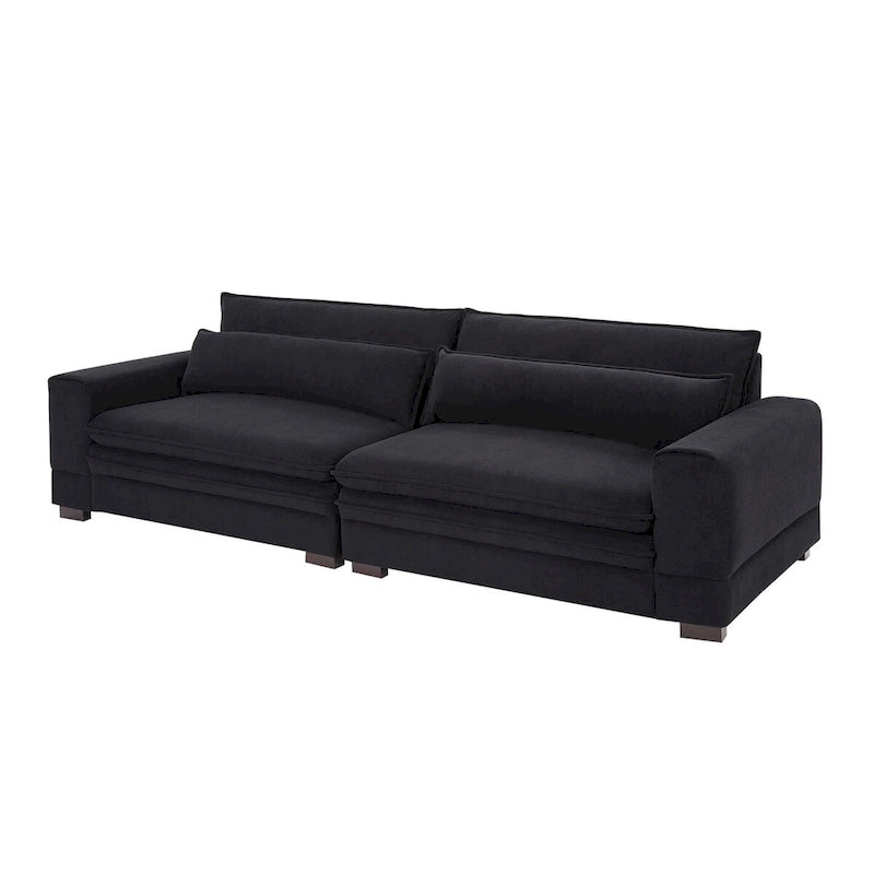 104 in Mid-Century Modern Fabric Sofa, Upholstered Sofa Couch with 2 Pillows, Solid Wood Legs