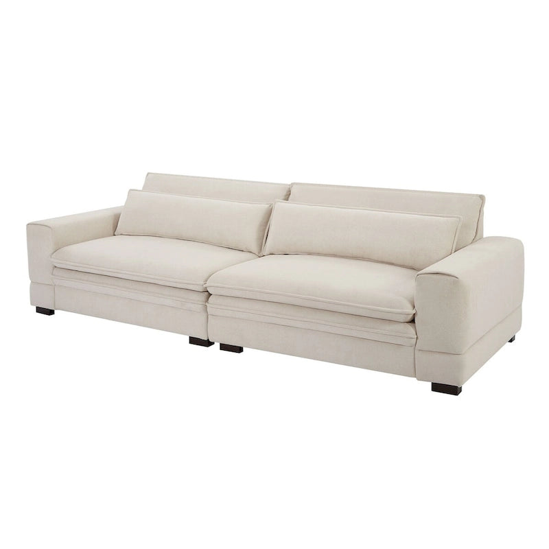 104 in Mid-Century Modern Fabric Sofa, Upholstered Sofa Couch with 2 Pillows, Solid Wood Legs