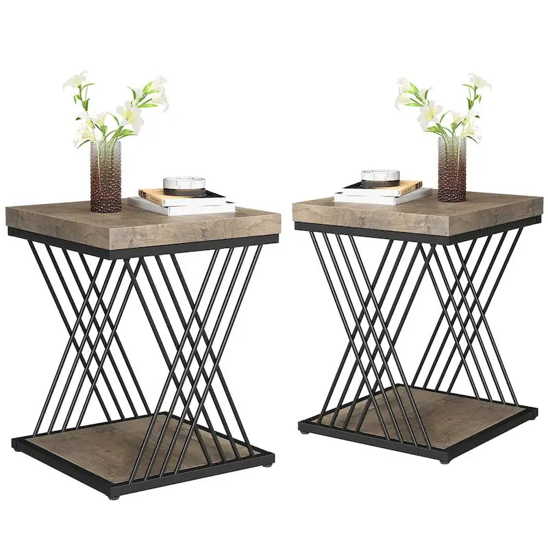19.75 Inch Faux Marble Square End Table, Modern Bedside Tables, Gold Accent Table Living Room