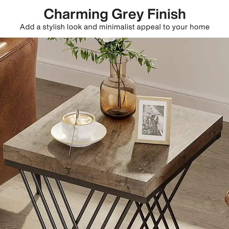 19.75 Inch Faux Marble Square End Table, Modern Bedside Tables, Gold Accent Table Living Room