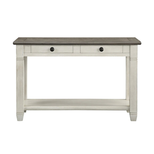 48 Inch Sofa Table, Rectangular, 2 Drawers, White, Brown, Solid Wood