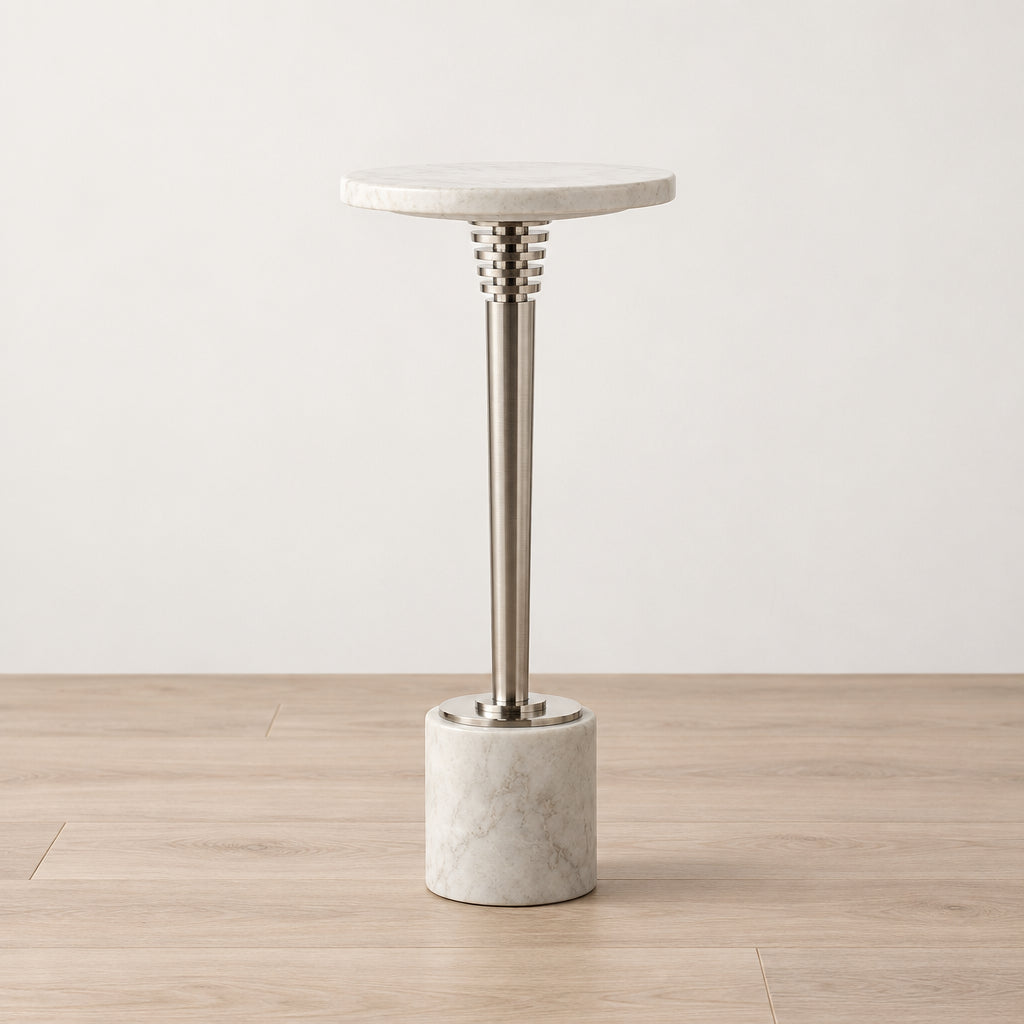 Contemporary Marble Pedestal Drink Table Round Accent Table