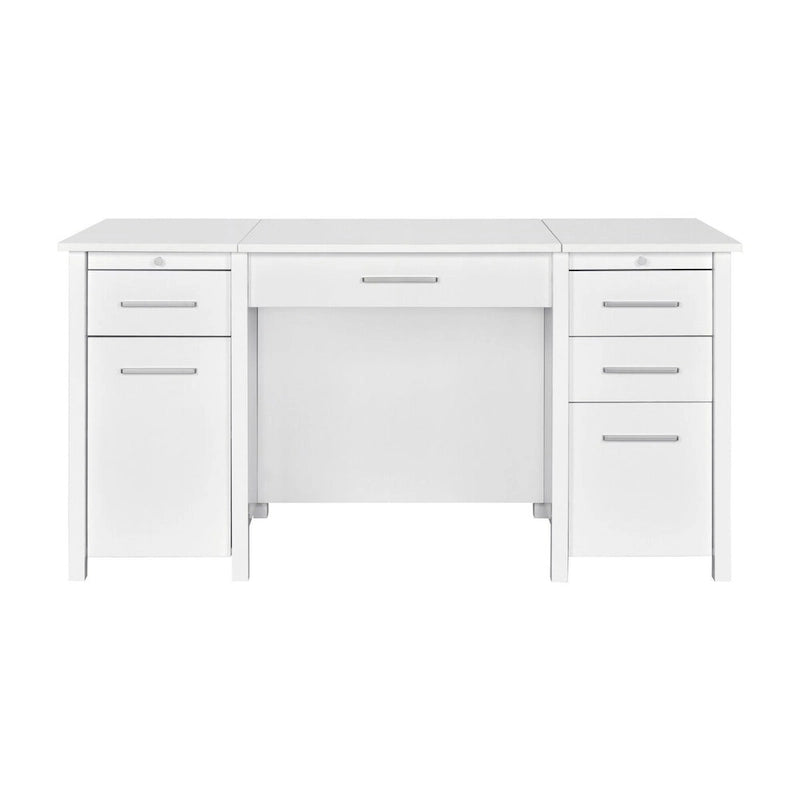 60 Inch Lift Top Office Desk, 4 Drawers, 2 Pull Out Trays, Glossy White