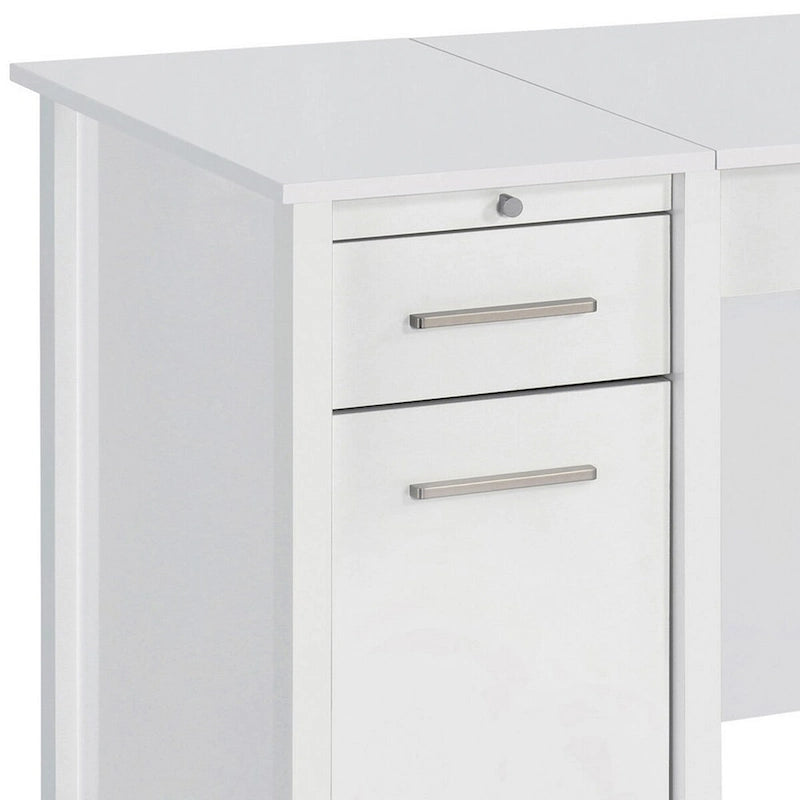 60 Inch Lift Top Office Desk, 4 Drawers, 2 Pull Out Trays, Glossy White