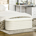 46 Storage Ottoman Bench, Teddy Fleece Upholstered Boucle Storage Bench with Wood Frame, Bedroom Bench for Living Room